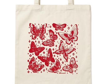 Butterfly Print Canvas Tote Bag | Minimal Everyday Tote