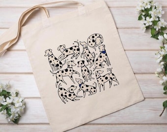 Dalmatian Dog Tote Bag, Spotty Dog Line Art Canvas Shopper, Reusable Grocery Bag, Dog Lover Gift, Minimal Pet Illustration, Everyday Carry
