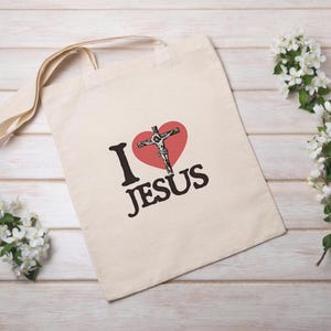 Tote Bag 100% Cotone 'Jesus Loves You' – Borsa Fede Cristiana | Regalo Natale | 38x42 Cm