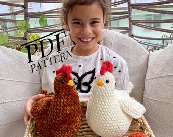 Amigurumi Crochet Pattern — Big Chicken with Basket & Eggs (Farm Set PDF Download)