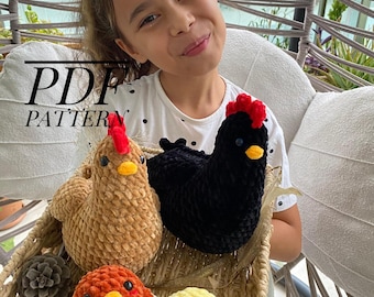 Amigurumi Crochet Pattern — Small Chicken with Chicks & Eggs (Farm Set PDF Download)