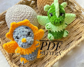 Hatching Dino Crochet Pattern: Amigurumi Dinosaur with Egg (PDF Download)