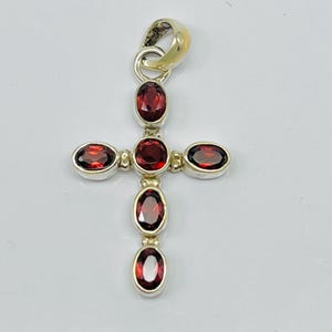 Red Garnet Pendant, Cross Pendant, 925 Sterling Silver Jewelry, Multi Gemstone Pendant, Women Jewelry, Birthday Gifts, Gift For Christmas