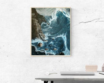 Dramatic Ocean Wave Art Print: Moody Coastal Poster (Digital Download)