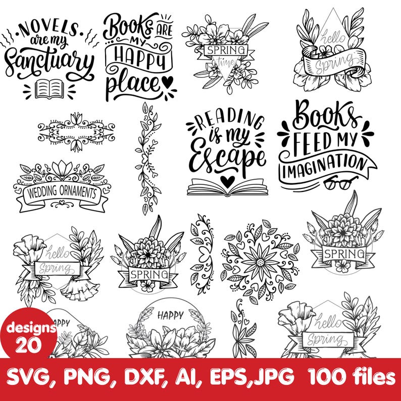 Reading SVG Bundle | Book Lovers SVG | Librarian & Floral Books SVG ...