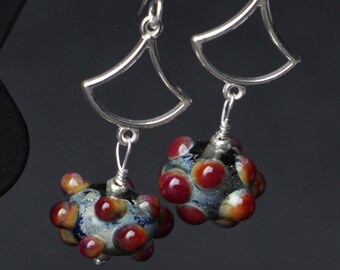 Silver Glass Brown Red Lampworking Sterling Silver Earrings