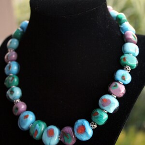 Handcrafted Fall Turquoise, Teal, Aqua, and Purple Lampworking Beaded Necklace Cool Colors image 4