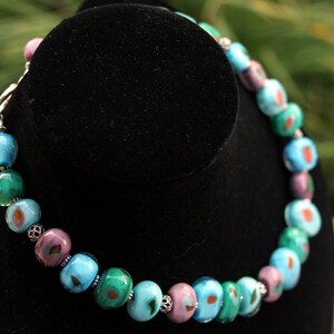 Handcrafted Fall Turquoise, Teal, Aqua, and Purple Lampworking Beaded Necklace Cool Colors image 2