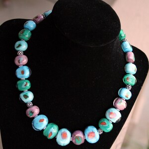 Handcrafted Fall Turquoise, Teal, Aqua, and Purple Lampworking Beaded Necklace Cool Colors image 5