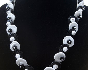 Handmade Black N White Disc Lampworking Sterling Silver Necklace