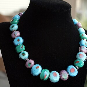 Handcrafted Fall Turquoise, Teal, Aqua, and Purple Lampworking Beaded Necklace Cool Colors image 3