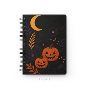 Spiral Bound Journal, Halloween Pumpkin Notebook, Gothic Moon Journal, Witchy Stationery Gift
