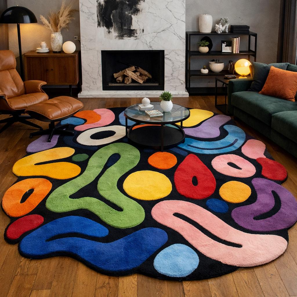 Colorful Abstract Wool Area Rug – Handmade Modern Art Statement Rug for ...