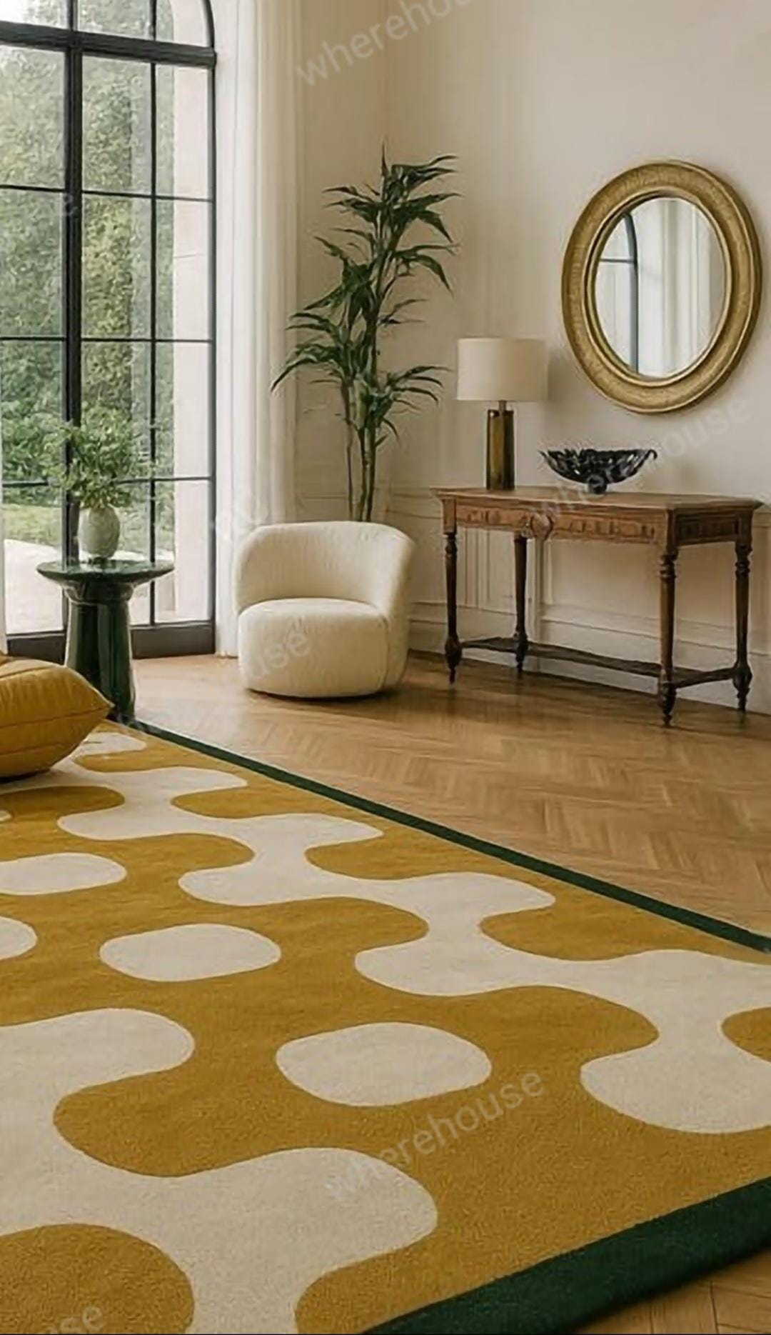 Retro Mustard Yellow Geometric Rug - Mid Century Modern Carpet - Etsy