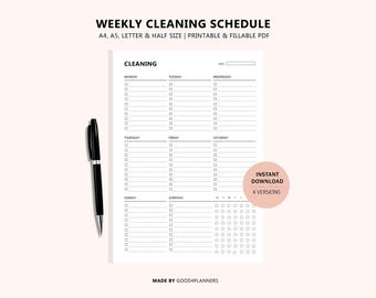 Weekly Cleaning Schedule, Cleaning Checklist, Cleaning To Do List, Printable Cleaning Template, A4/A5/Letter/Half Size, Instant Download PDF