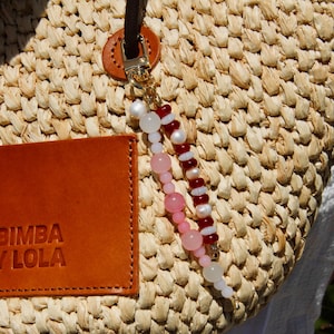 Bag Charm / Keychain | Natural Stone Beads | Gold Plated Accents and Charms | Pearl Charm