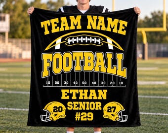 Personalized Senior Football Flannel Blanket,Custom Team Name & Number Throw,Class of 2027 Player Gift,Football Senior Night Keepsake