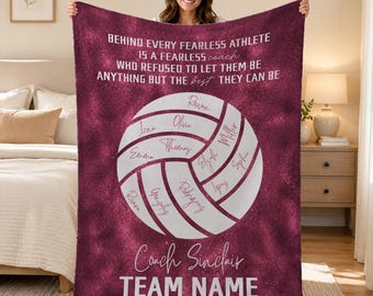Personalized Volleyball Coach Blanket,Custom Player Names Flannel Throw,Team Appreciation Gift,Senior Night Keepsake,End of Season Present