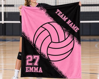 Personalized Volleyball Blanket,Custom Team Name,Player Name & Number Flannel Throw,Volleyball Birthday Gift,Team Season Keepsake for Girls