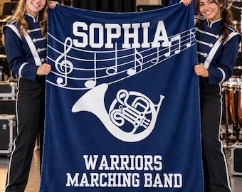 Custom Marching Band Blanket,Personalized Name Instrument Flannel Throw,Teen Girl Band Gift,School Orchestra Senior Night Keepsake