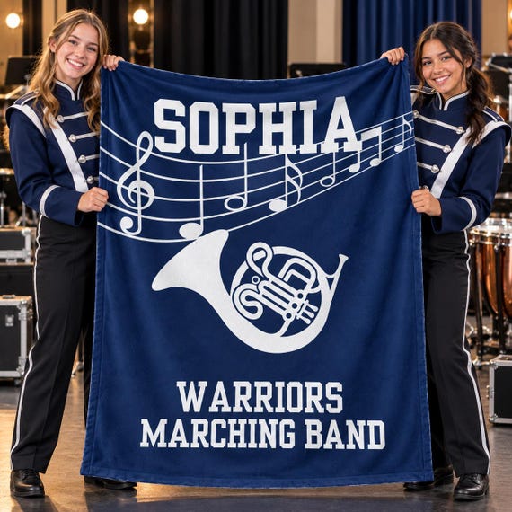Custom Marching Band Blanket,Personalized Name Instrument Flannel Throw,Teen Girl Band Gift,School Orchestra Senior Night Keepsake