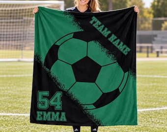 Personalized Soccer Girl Blanket,Custom Team Name,Player Name & Number Flannel Throw,Youth Soccer Birthday Gift,End of Season Gift for Girls