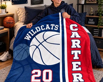 Personalized Basketball Blanket,Custom Name Number Flannel Throw,Senior Night Player Gift,Team Banquet Keepsake,Teen Sports Room Decor