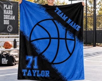 Personalized Basketball Blanket,Custom Team Name,Player Name & Number Flannel Throw,Youth Basketball Birthday Gift,End of Season Team Gift