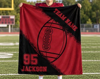 Personalized Football Blanket,Custom Team Name,Player Name & Number Flannel Throw,Senior Night Football Gift,High School Team Gift for Teens