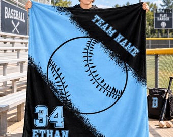 Personalized Baseball Blanket,Custom Team Name,Player Name & Number Flannel Throw,Youth Baseball Birthday Gift,End of Season Team Keepsake