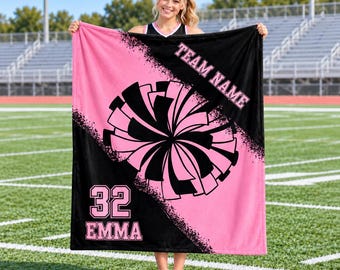 Personalized Cheerleading Blanket,Custom Team Name,Cheerleader Name & Number Flannel Throw,School Cheer Gift,Cheer Birthday Gift for Girls