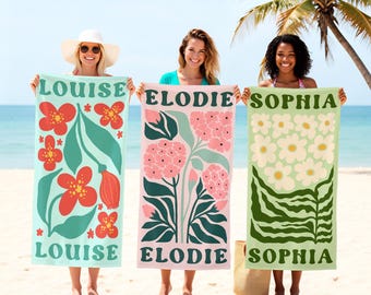 Personalized Multi-Style Floral Beach Towel,Beach Trip,Bachelorette Favors,Tropical Vacation Gift,Ideal Gift for Beach-Loving Women&Families