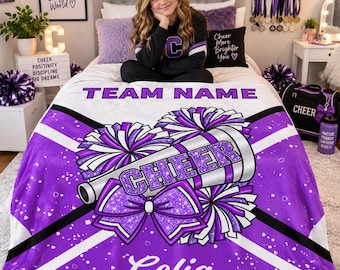 Personalized Cheer Blanket,Custom Name Flannel Throw,Teen Cheerleader Gift,Cheer Bedroom Decor,Competition Keepsake for Girls Room