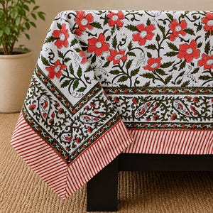 Handmade Block Print Cotton Rectangular Tablecloth, Vintage Tablecloth, Square Custom, Round Tablecloth, Boho Wedding Dining  Tablecloth