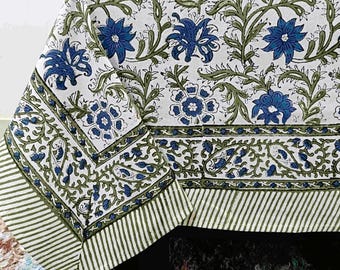 Tablecloths - Indian Block Print Tablecloth With Napkins Boho Table Decor 60X60, 60X90, 72X108, 90X90, 72X140 Inches All Size Table Covers