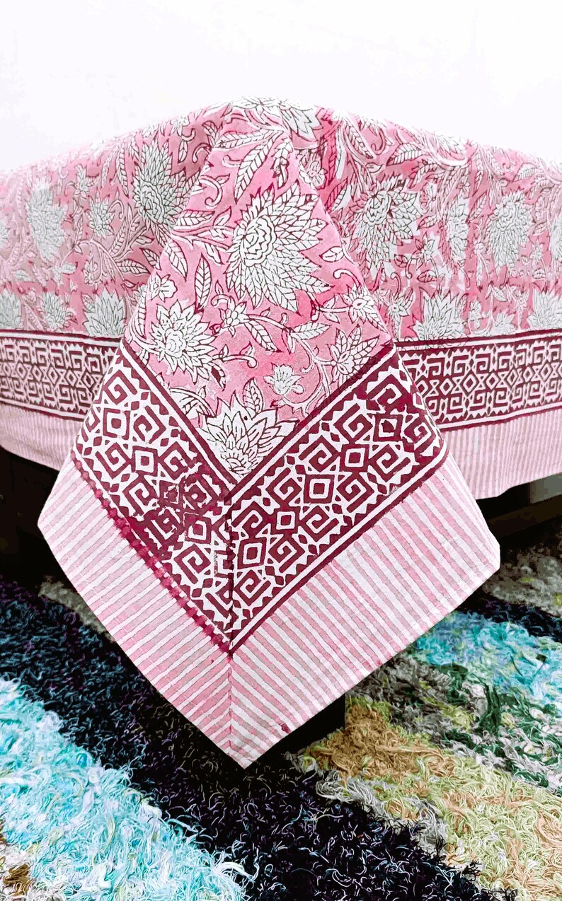Pink Tablecloth Pattern Pink Hand Block Print Tablecloth, French Table Cover, Boho Spring ...