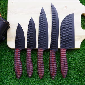 Premium 5-Piece Kitchen Knife Set with Wooden Block | Damascus 1080 Chef Knives Professional Cooking Knife Set for Home mother handmade gift