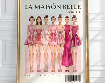 La Maisôn Belle 誌の表紙ポスター：ピンクのガーリーなウォールアート、おしゃれな寮の部屋の装飾、大学のアパートの印刷可能なアート、Y2K ファッションポスター