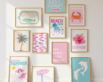 Beachy Wall Art Printable, Coastal Aesthetic Summer Decor, Pastel Beach Digital Prints, Ocean Coastal Gallery Wall Art Digital Download