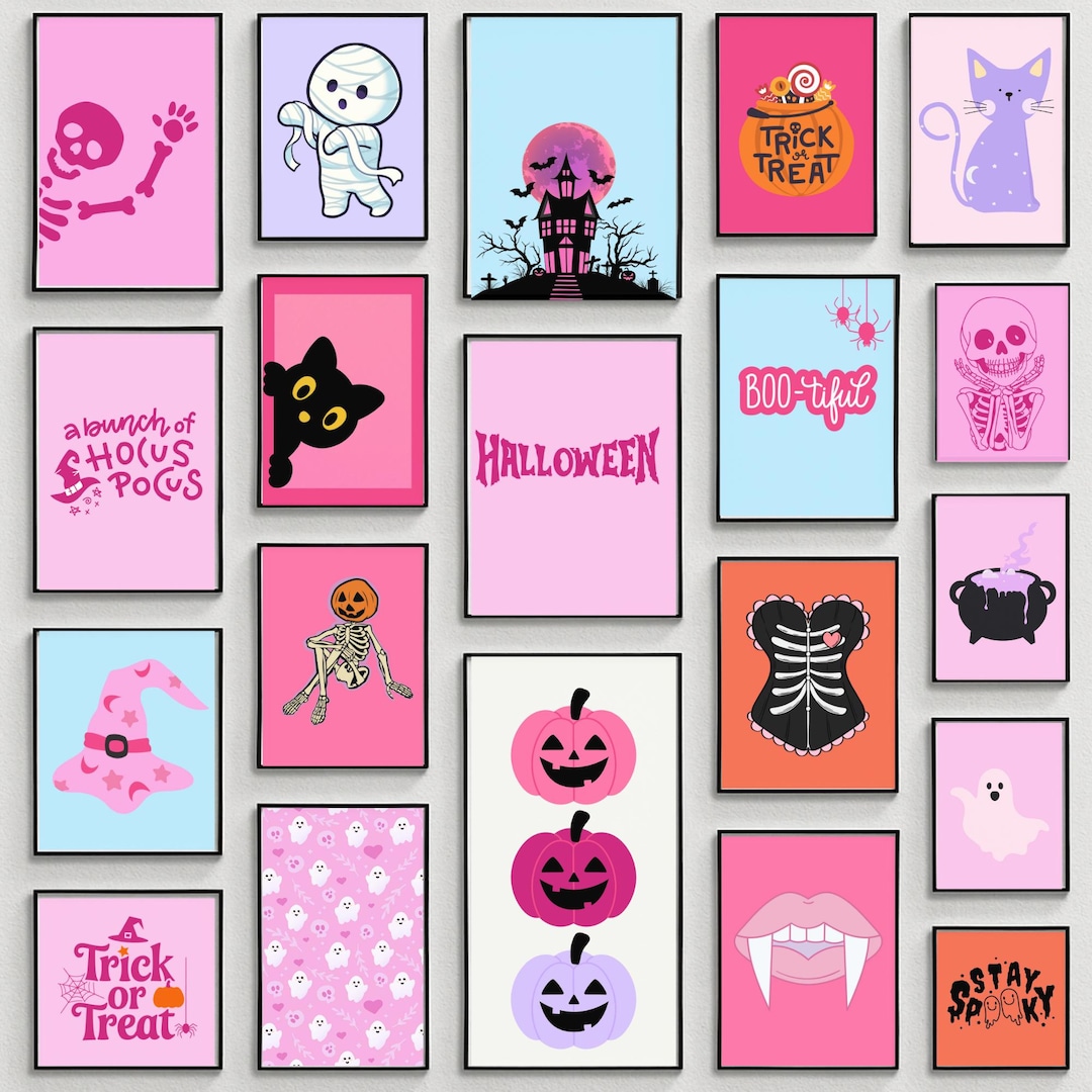 Pink Halloween Poster Prints MEGA BUNDLE Halloween Wall Art Halloween ...