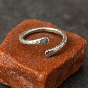 Hammered Sterling Silver Wrap Ring: Adjustable Minimalist Band
