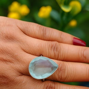 Teardrop Green Amethyst Sterling Silver Ring