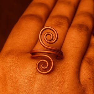 Handmade Copper Spiral Ring: Adjustable Boho Statement Jewelry