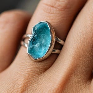 Raw Aquamarine Sterling Silver Ring: Handmade 925 Boho Jewelry
