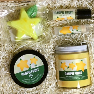 Paopu Fruit Gift Set - Candle, Sugar Scrub, Fragrance Oil, Paopu Soap, Lip Balm - Watery Melon and Soft Berry - Starfruit