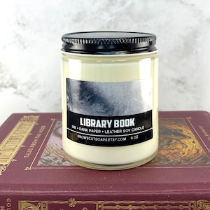 Library Book Candle - Inked dank paper with a whiff of dirt and leather