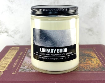 Library Book Candle - Inked dank paper with a whiff of dirt and leather