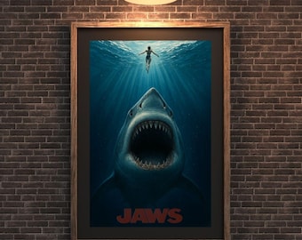 Jaws Inspired Movie Poster – Instant Digital Download – Vintage Shark Attack Thriller Wall Art