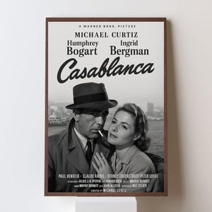 Casablanca Movie Poster – Vintage 1940s Classic Film Wall Art | Retro Black & White Digital Download for Home Theater Decor