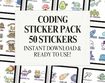 Coding Stickers Pack | Kawaii Programmierer Aufkleber | Digitaler Download | Entwicklungs-Laptop